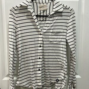 White and Black Striped Button-Up Shirt